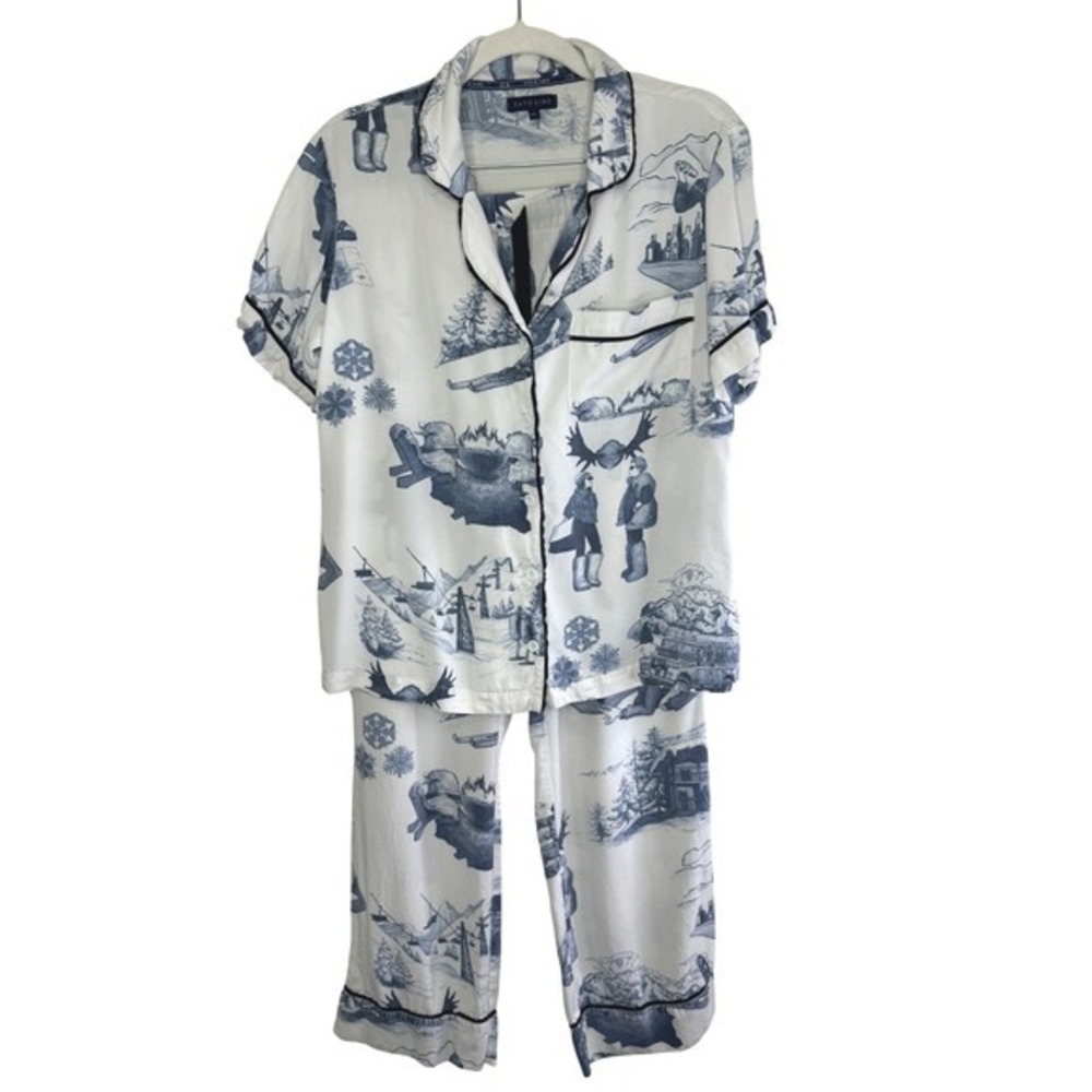 Katie Kime Apre Ski Toile Pajama Set XS Navy Long Pants